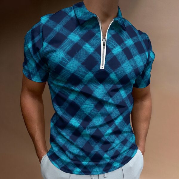 Blue Plaid Short Sleeve Polo Shirt