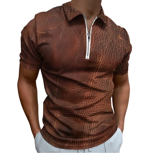 Leather Look Short Sleeve Polo Shirt - Image 3