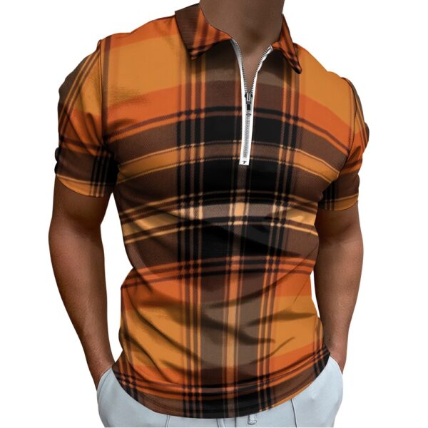 Orange Plaid Short Sleeve Polo Shirt - Image 3