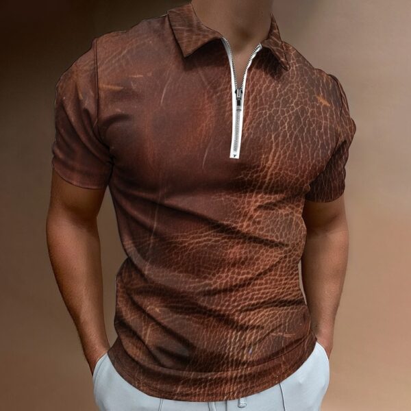 Leather Look Short Sleeve Polo Shirt