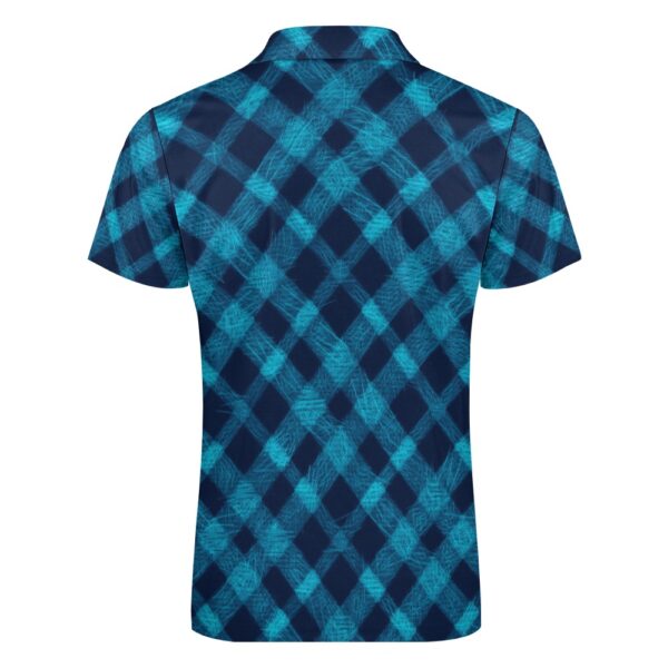 Blue Plaid Short Sleeve Polo Shirt - Image 4