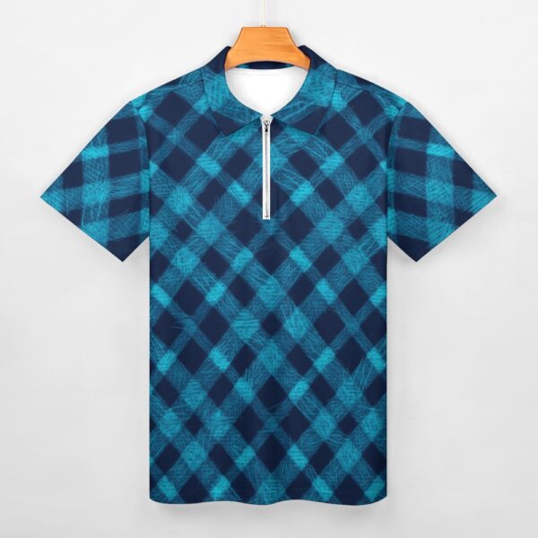 Blue Plaid Short Sleeve Polo Shirt - Image 5