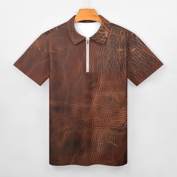 Leather Look Short Sleeve Polo Shirt - Image 5