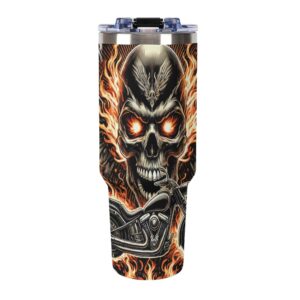 Flaming Winged Skull Motorcycle 40oz Tumbler