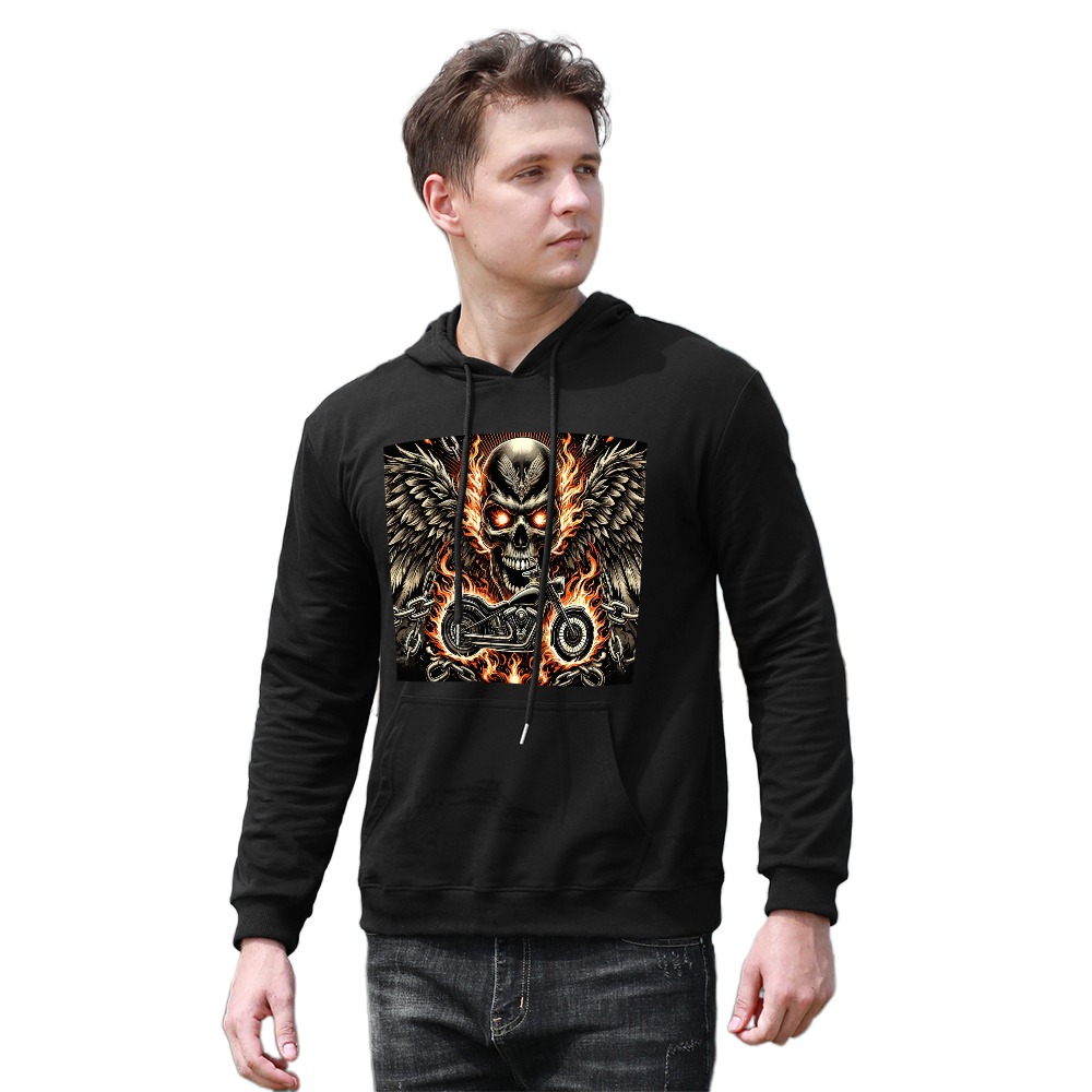 Skull with Wings Motorcycle Hooded Sweatshirt
