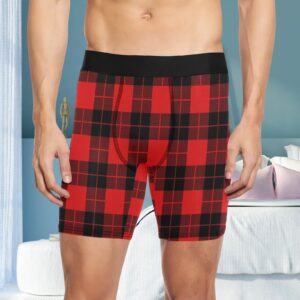 Red Plaid Long Leg Boxer Briefs