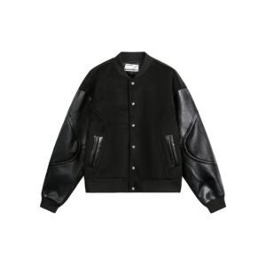 Wool and PU Leather Spliced Jacket