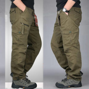 Cotton Cargo Straight Leg Multi-Pocket Trousers